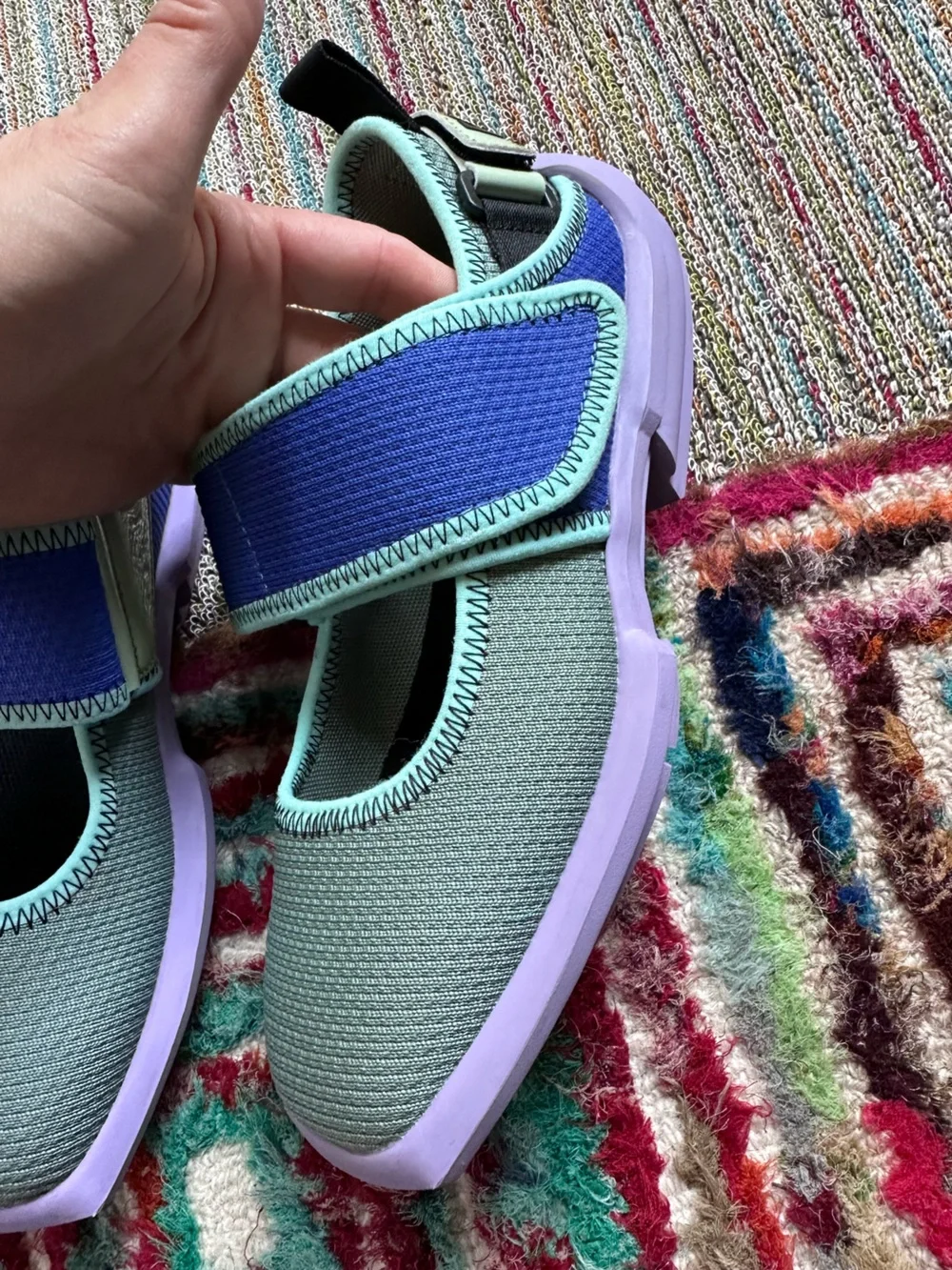 Fluevog LIKE NEW Future Angel Blair Velcro green/blue/purple vegan sneaker-7